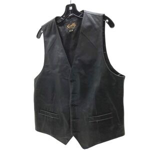 Scully Mens Black Genuine Leather Western Button Front Vest Size 42 Waistcoat